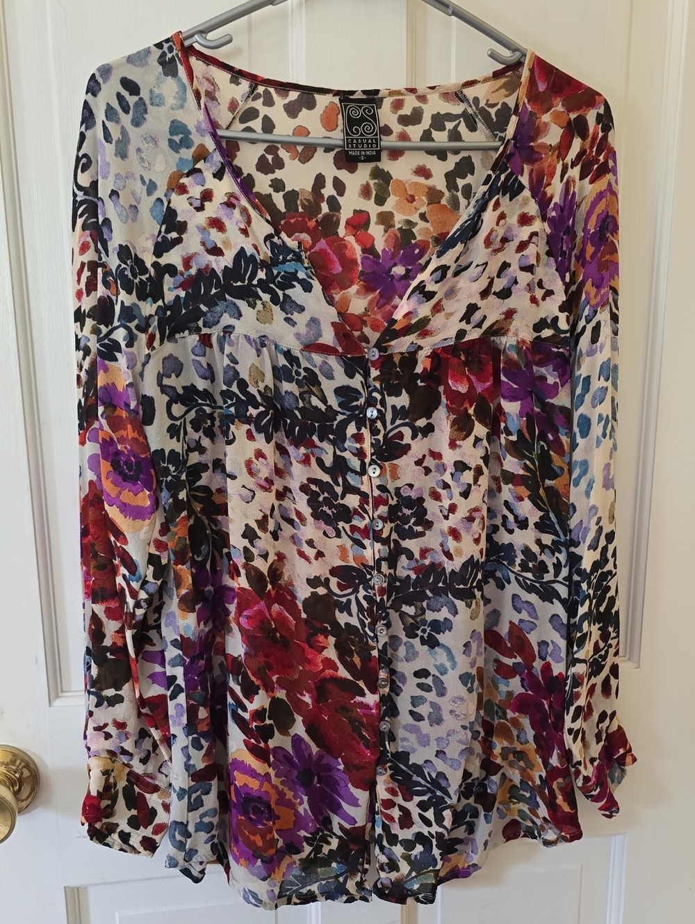 Eccentric Gypsy Multicolor Floral & Animal Print Button-Blouse